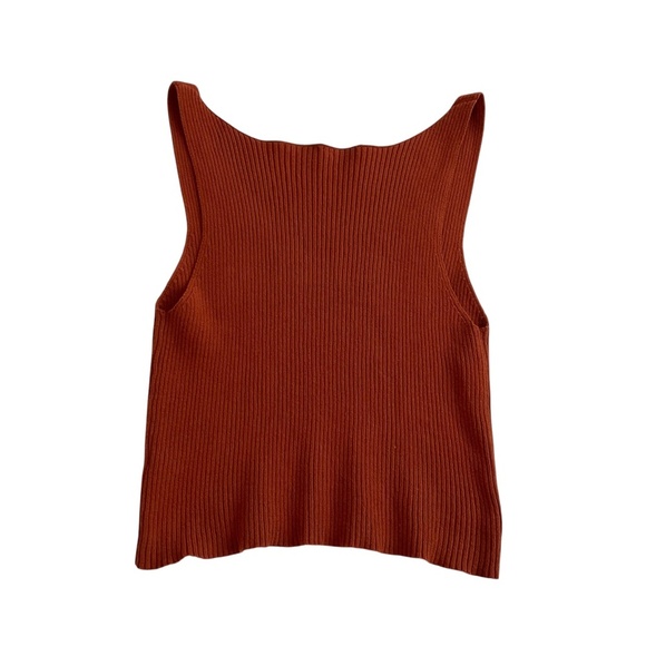 Free People One Ribbed Knit Tank Top Sz S Burnt Orange V-Neck Crop Cotton Boho - Picture 2 of 7